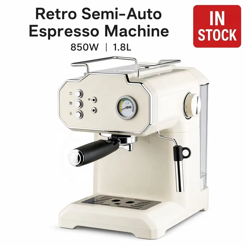 Pressure Gauge Espresso - ماكينة إسبريسو شبه أوتوماتيكية بتصميم ريترو،