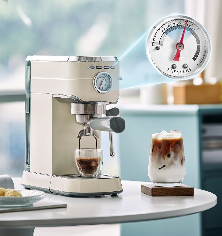 Pressure Gauge Espresso - ماكينة إسبريسو منزلية صغيرة شبه أوتوماتيكية،